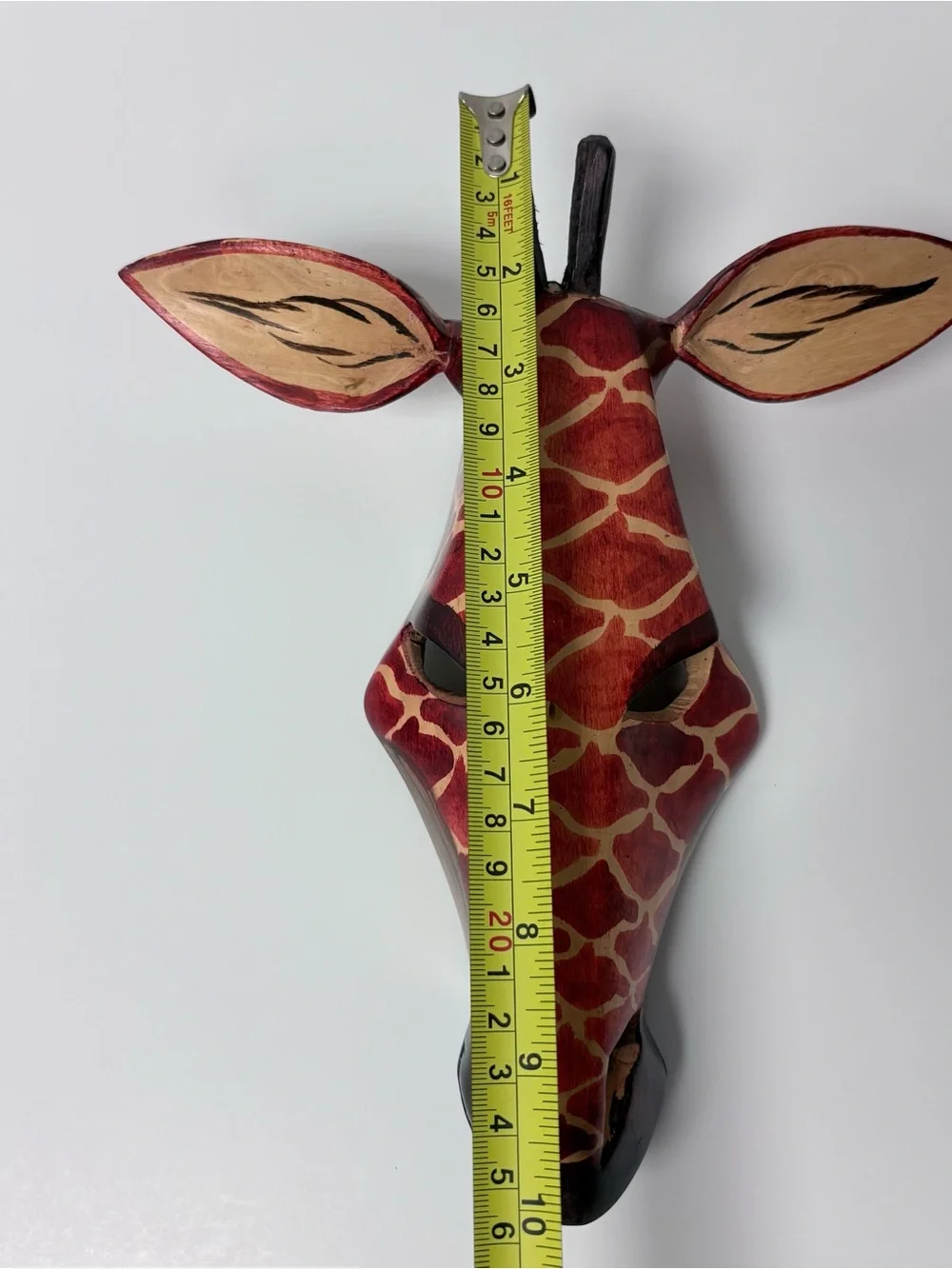 Hand-Carved Giraffe Wall Mask - Red & Cream Tribal Decor